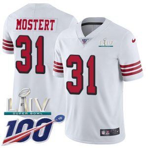 Premium 49ers #31 Raheem Mostert White Super Bowl LIV 2020 Youth Stitched NFL Limited Rush 100th Season Jersey