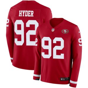Amazing 49ers #92 Kerry Hyder Red Team Color Youth Stitched NFL Limited Therma Long Sleeve Jersey