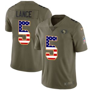 High - quality San Francisco 49ers #5 Trey Lance Olive/USA Flag Youth Stitched NFL Limited 2017 Salute To Service Jersey