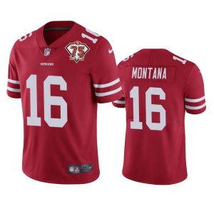 High - quality 49ers #16 Joe Montana Red Youth 75th Anniversary Stitched NFL Vapor Untouchable Limited Jersey