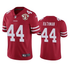 Impressive 49ers #44 Tom Rathman Red Youth 75th Anniversary Stitched NFL Vapor Untouchable Limited Jersey