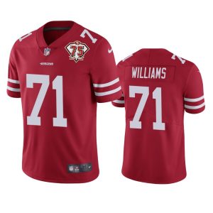 Premium 49ers #71 Trent Williams Red Youth 75th Anniversary Stitched NFL Vapor Untouchable Limited Jersey