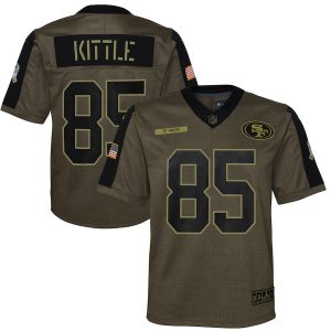 Exceptional San Francisco 49ers #85 George Kittle Olive Youth 2021 Salute To Service Game Jersey