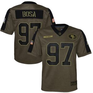 Premium San Francisco 49ers #97 Nick Bosa Olive Youth 2021 Salute To Service Game Jersey