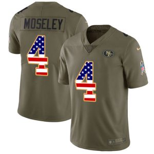 Finest San Francisco 49ers #4 Emmanuel Moseley Olive/USA Flag Youth Stitched NFL Limited 2017 Salute To Service Jersey