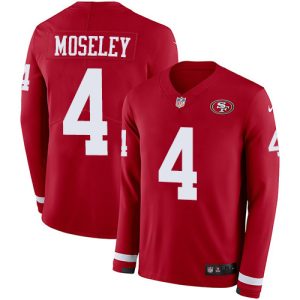 Finest 49ers #4 Emmanuel Moseley Red Team Color Youth Stitched NFL Limited Therma Long Sleeve Jersey
