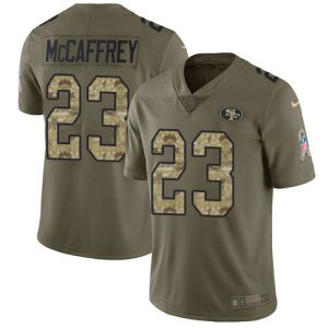 Delightful 49ers #23 Christian McCaffrey Olive/Camo Youth Stitched NFL Limited 2017 Salute To Service Jersey