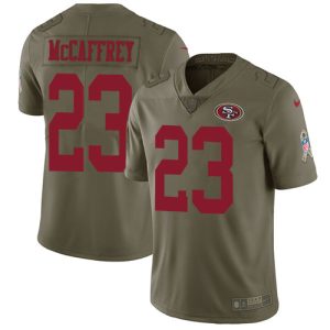 Premium 49ers #23 Christian McCaffrey Olive Youth Stitched NFL Limited 2017 Salute to Service Jersey