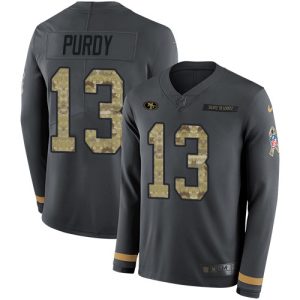 Delightful 49ers #13 Brock Purdy Anthracite Salute to Service Youth Stitched NFL Limited Therma Long Sleeve Jersey
