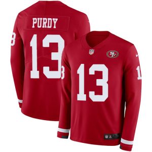 Superb San Francisco 49ers #13 Brock Purdy Red Team Color Youth Stitched NFL Limited Therma Long Sleeve Jersey