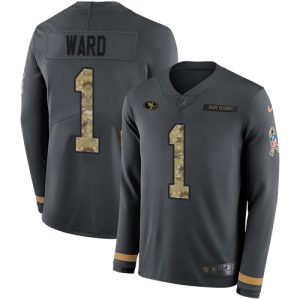 Impressive 49ers #1 Jimmie Ward Anthracite Salute to Service Youth Stitched NFL Limited Therma Long Sleeve Jersey