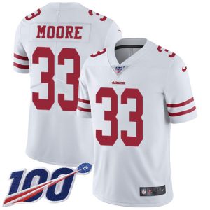 Impressive 49ers #33 Tarvarius Moore White Youth Stitched NFL 100th Season Vapor Limited Jersey