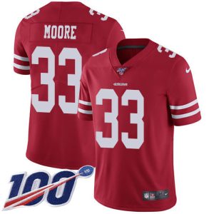 Amazing 49ers #33 Tarvarius Moore Red Team Color Youth Stitched NFL 100th Season Vapor Limited Jersey