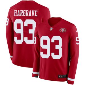 Impressive 49ers #93 Javon Hargrave Red Team Color Youth Stitched NFL Limited Therma Long Sleeve Jersey