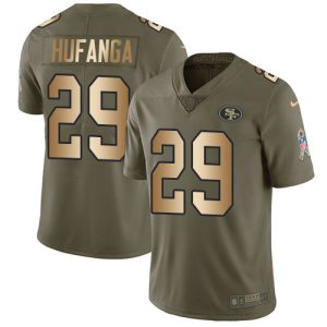 Premium 49ers #29 Talanoa Hufanga Olive/Gold Youth Stitched NFL Limited 2017 Salute To Service Jersey