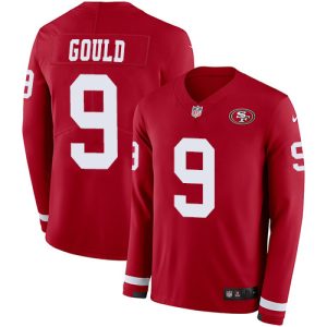Delightful 49ers #9 Robbie Gould Red Team Color Men's Stitched NFL Limited Therma Long Sleeve Jersey