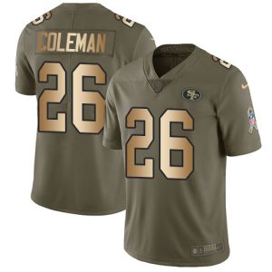 Fantastic 49ers #26 Tevin Coleman Olive/Gold Men's Stitched NFL Limited 2017 Salute To Service Jersey
