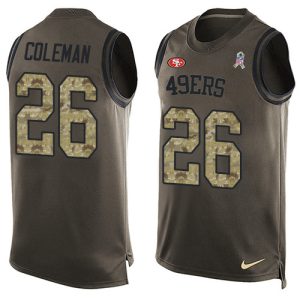 Fantastic 49ers #26 Tevin Coleman Green Men's Stitched NFL Limited Salute To Service Tank Top Jersey