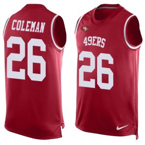 Premium 49ers #26 Tevin Coleman Red Team Color Men's Stitched NFL Limited Tank Top Jersey