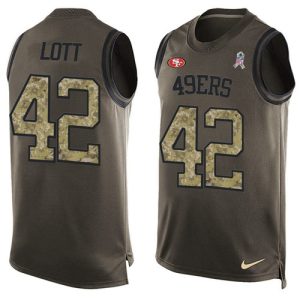 Delightful 49ers #42 Ronnie Lott Green Men's Stitched NFL Limited Salute To Service Tank Top Jersey