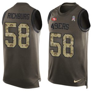 Outstanding 49ers #58 Weston Richburg Green Men's Stitched NFL Limited Salute To Service Tank Top Jersey