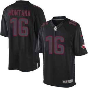 Outstanding 49ers #16 Joe Montana Black Men's Stitched NFL Impact Limited Jersey