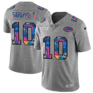 Outstanding San Francisco 49ers #10 Jimmy Garoppolo Men's Multi-Color 2020 NFL Crucial Catch NFL Jersey Greyheather