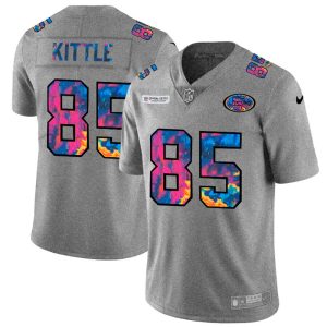 Fantastic San Francisco 49ers #85 George Kittle Men's Multi-Color 2020 NFL Crucial Catch NFL Jersey Greyheather