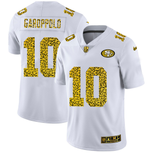 Impressive San Francisco 49ers #10 Jimmy Garoppolo Men's Flocked Leopard Print Vapor Limited NFL Jersey White