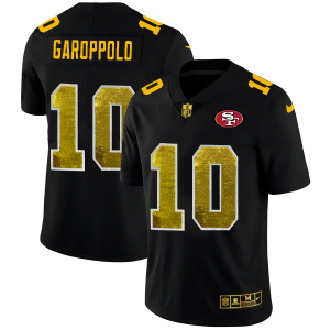 Finest San Francisco 49ers #10 Jimmy Garoppolo Men's Black Golden Sequin Vapor Limited NFL Jersey