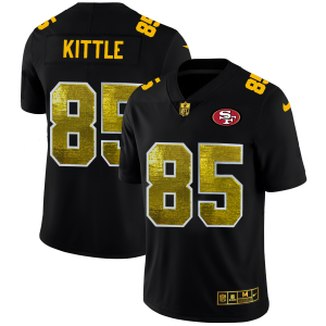 Delightful San Francisco 49ers #85 George Kittle Men's Black Golden Sequin Vapor Limited NFL Jersey