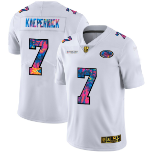 Amazing San Francisco 49ers #7 Colin Kaepernick Men's White Multi-Color 2020 NFL Crucial Catch Limited NFL Jersey