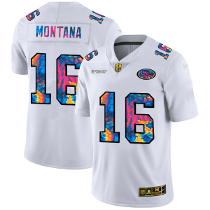 High - quality San Francisco 49ers #16 Joe Montana Men's White Multi-Color 2020 NFL Crucial Catch Limited NFL Jersey