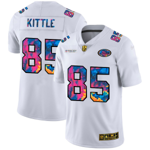 Superb San Francisco 49ers #85 George Kittle Men's White Multi-Color 2020 NFL Crucial Catch Limited NFL Jersey