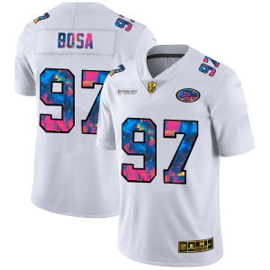 Finest San Francisco 49ers #97 Nick Bosa Men's White Multi-Color 2020 NFL Crucial Catch Limited NFL Jersey