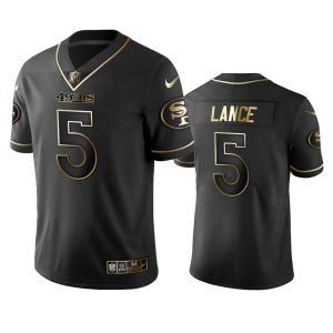 Fantastic San Francisco 49ers #5 Trey Lance Black Golden Limited Edition Stitched NFL Jersey