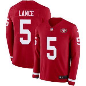 High - quality San Francisco 49ers #5 Trey Lance Red Team Color Men's Stitched NFL Limited Therma Long Sleeve Jersey
