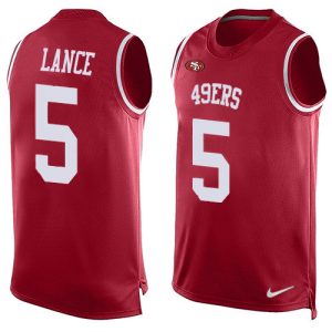 Delightful San Francisco 49ers #5 Trey Lance Red Team Color Men's Stitched NFL Limited Tank Top Jersey