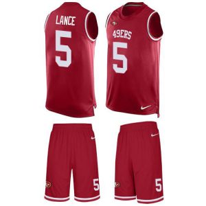 Finest San Francisco 49ers #5 Trey Lance Red Team Color Men's Stitched NFL Limited Tank Top Suit Jersey