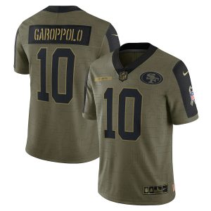 Fantastic San Francisco 49ers #10 Jimmy Garoppolo Olive 2021 Salute To Service Limited Player Jersey