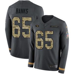Amazing 49ers #65 Aaron Banks Anthracite Salute to Service Men's Stitched NFL Limited Therma Long Sleeve Jersey