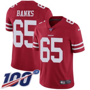 Exceptional 49ers #65 Aaron Banks Red Team Color Men's Stitched NFL 100th Season Vapor Limited Jersey