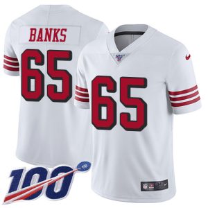 Finest 49ers #65 Aaron Banks White Rush Men's Stitched NFL Limited 100th Season Jersey