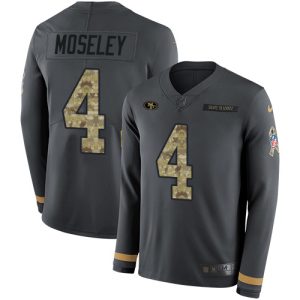 High - quality 49ers #4 Emmanuel Moseley Anthracite Salute to Service Men's Stitched NFL Limited Therma Long Sleeve Jersey