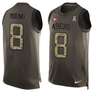 Impressive 49ers #8 Steve Young Green Men's Stitched NFL Limited Salute To Service Tank Top Jersey