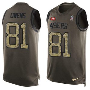 Premium 49ers #81 Terrell Owens Green Men's Stitched NFL Limited Salute To Service Tank Top Jersey