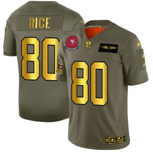 Delightful San Francisco 49ers #80 Jerry Rice NFL Men's Olive Gold 2019 Salute to Service Limited Jersey
