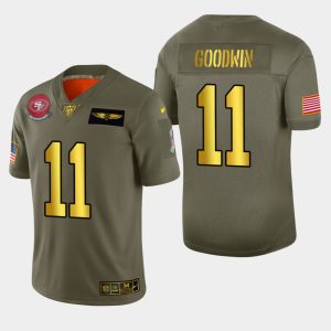 Superb 49ers #11 Marquise Goodwin Men's Olive Gold 2019 Salute to Service NFL 100 Limited Jersey
