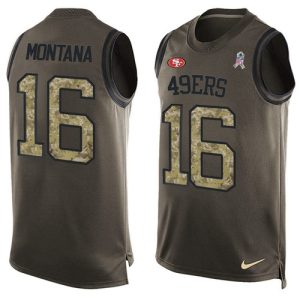 Fantastic 49ers #16 Joe Montana Green Men's Stitched NFL Limited Salute To Service Tank Top Jersey