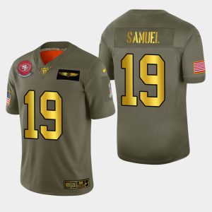 Superb 49ers #19 Deebo Samuel Men's Olive Gold 2019 Salute to Service NFL 100 Limited Jersey